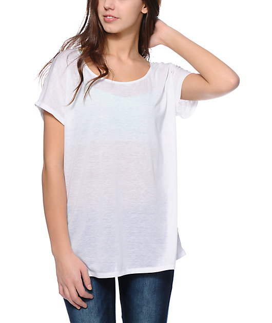 Zine White Scoop Back Dolman T-Shirt