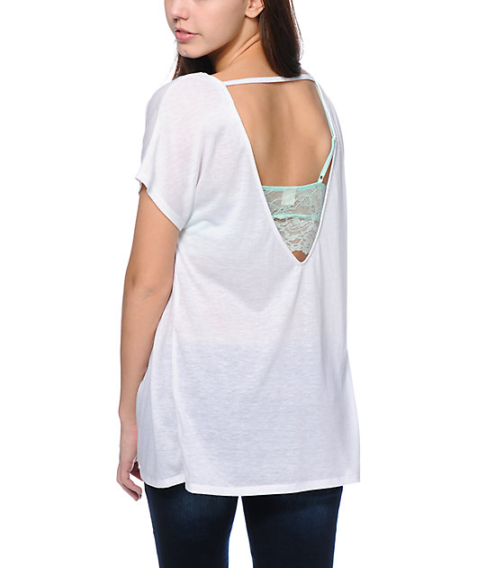 Zine White Scoop Back Dolman T-Shirt