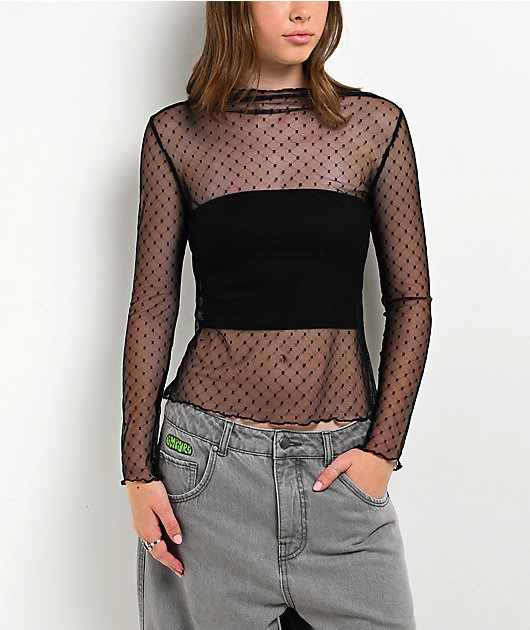 Zutter Swiss Dot Lace Black Long Sleeve Shirt