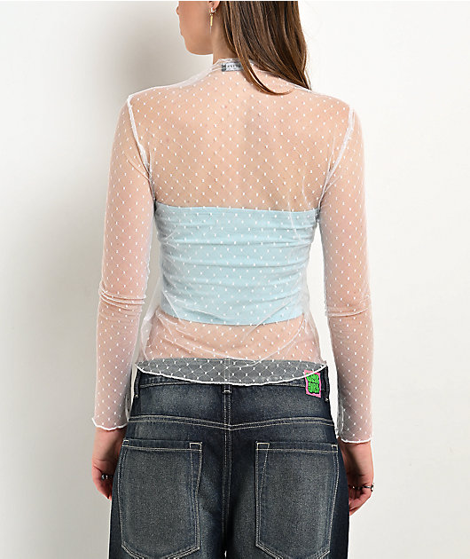 Zutter Swiss Dot Lace White Long Sleeve Shirt
