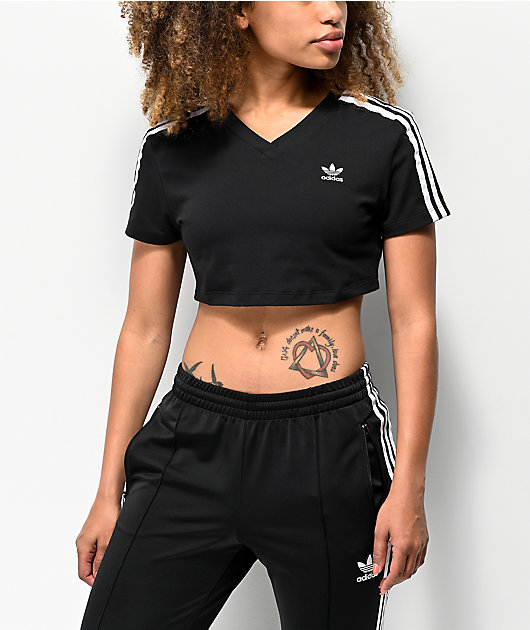 adidas 3-Stripe Black Crop T-Shirt