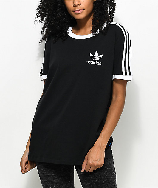 adidas 3 Stripe Black T-Shirt | Zumiez