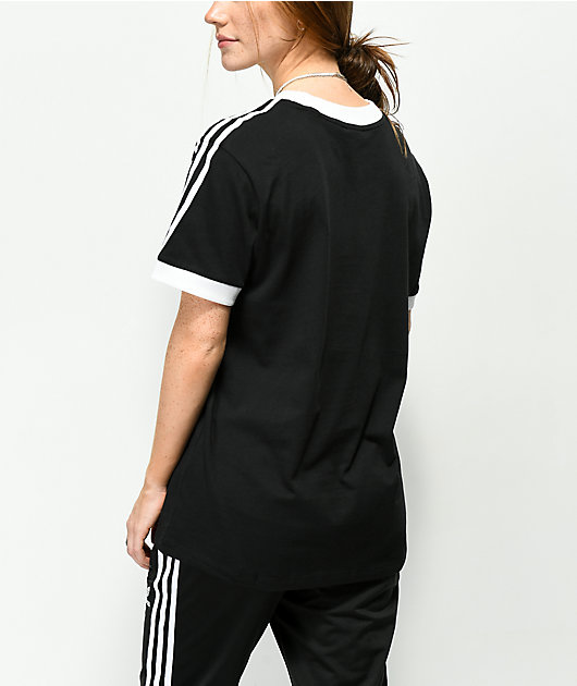 adidas cold shoulder three stripe top