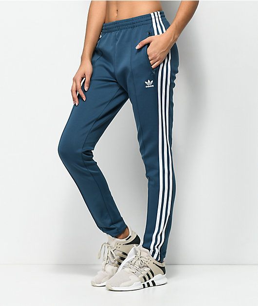 adidas 3 Stripe Blue Track Pants | Zumiez