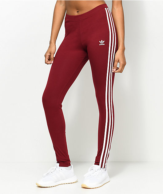 adidas 3 stripe burgundy leggings