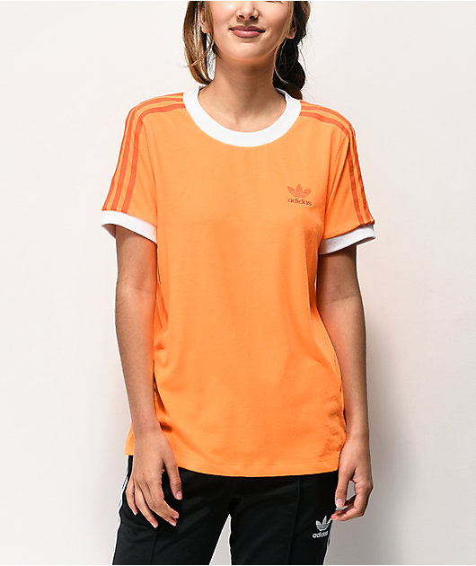 adidas 3 Stripe Flash Orange T-Shirt | Zumiez