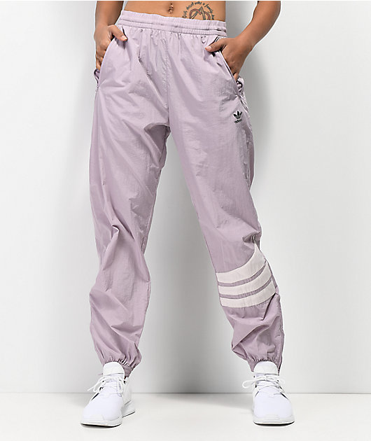 lavender adidas track pants