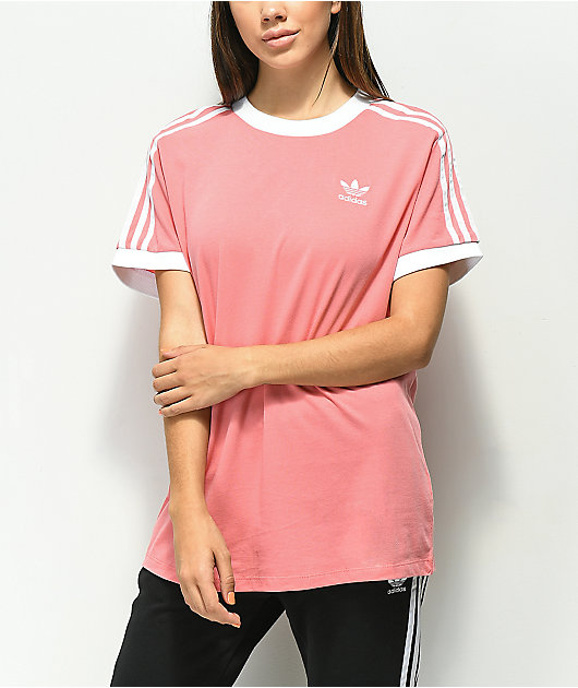adidas 3 stripe t shirt women's pink
