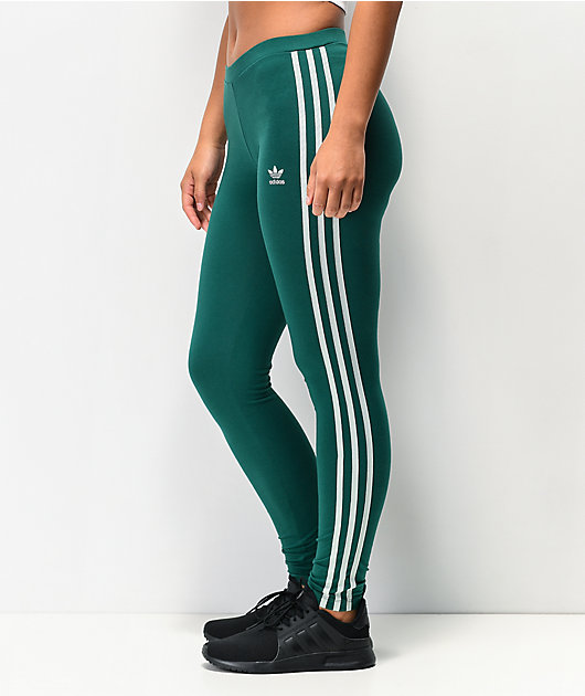 adidas green 3 stripe leggings