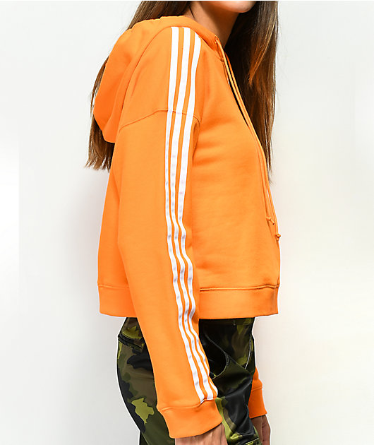 adidas 3 stripe orange crop hoodie
