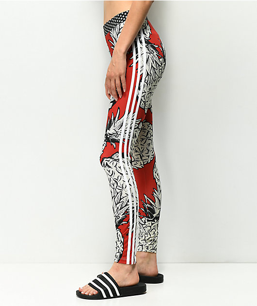 adidas 3 stripe pineapple red leggings