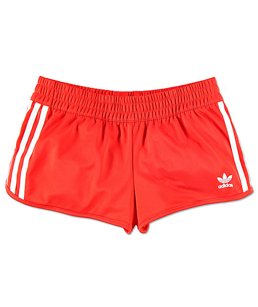 red adidas 3 stripe shorts