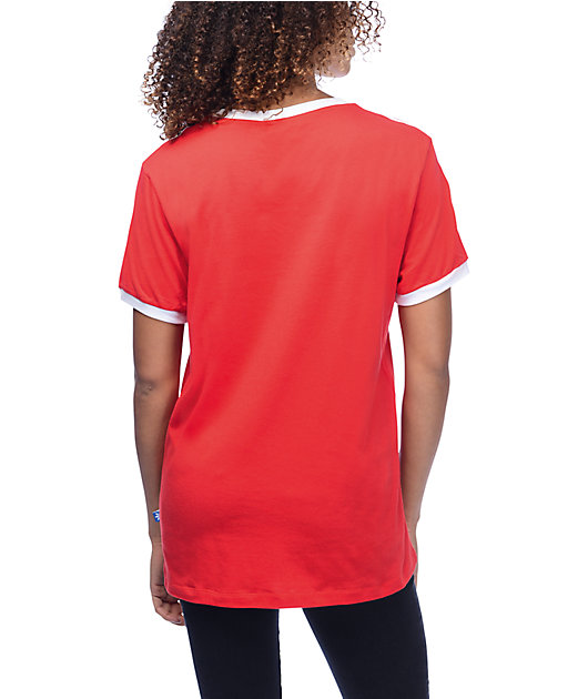 ladies red adidas t shirt