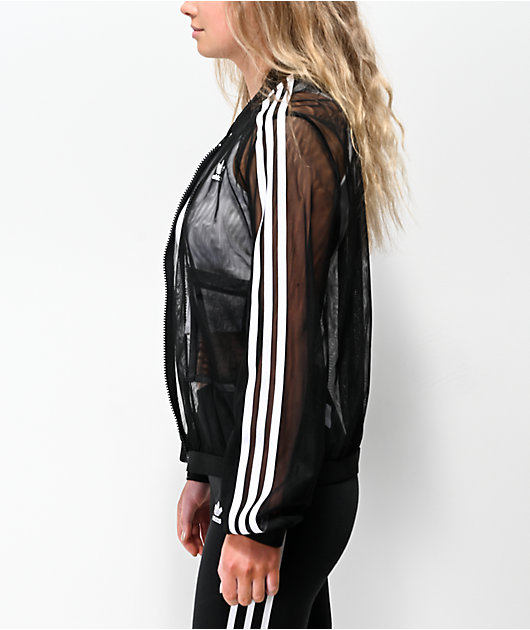 adidas 3 stripe tulle black track jacket