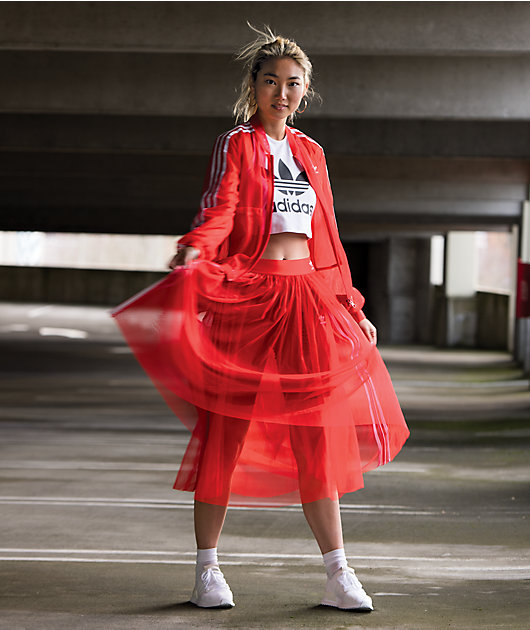 adidas 3 Stripe Tulle Red Skirt | Zumiez