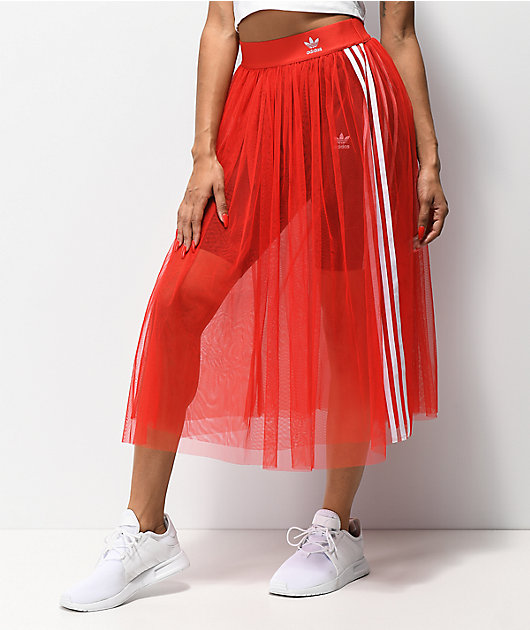 adidas 3 Stripe Tulle Red Skirt | Zumiez