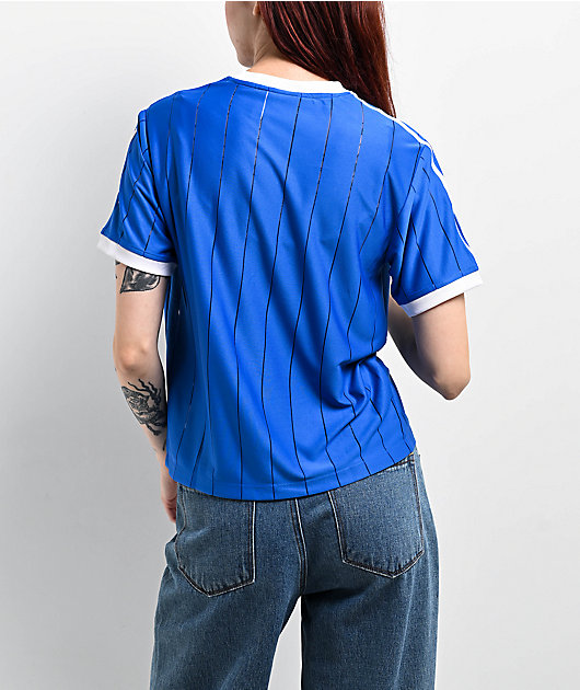 adidas Adicolor 3-Stripes Pinstripe Blue T-Shirt | Zumiez
