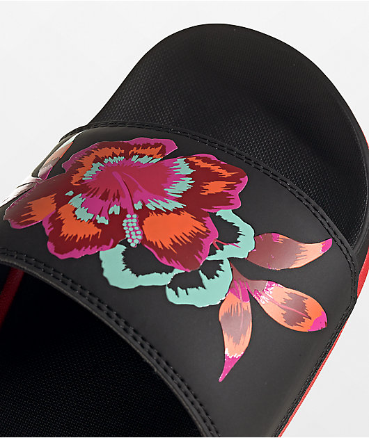 adidas Adilette Comfort Floral Black & Red Slide Sandals