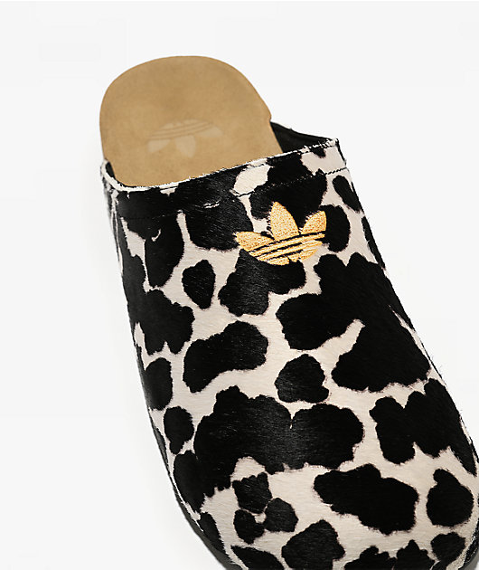 adidas Adimule Black & White Cow Print Mule Sandals