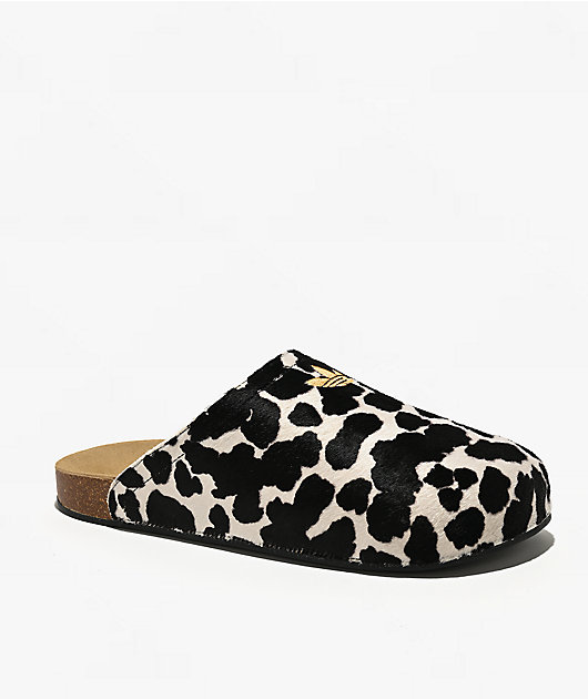 adidas Adimule Black & White Cow Print Mule Sandals