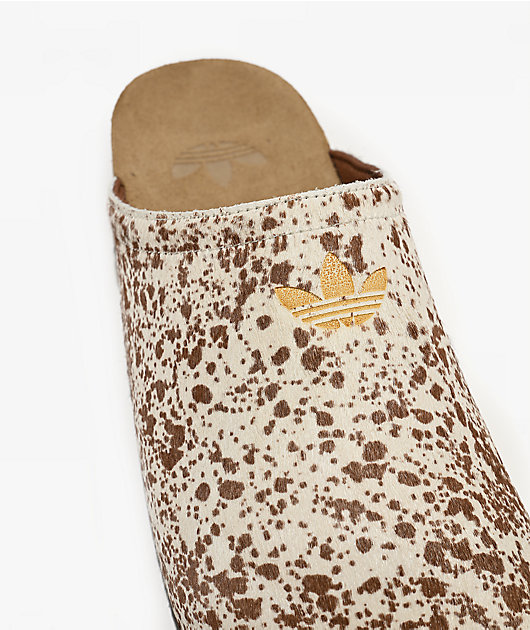 adidas Adimule Brown & White Cow Print Mule Sandals