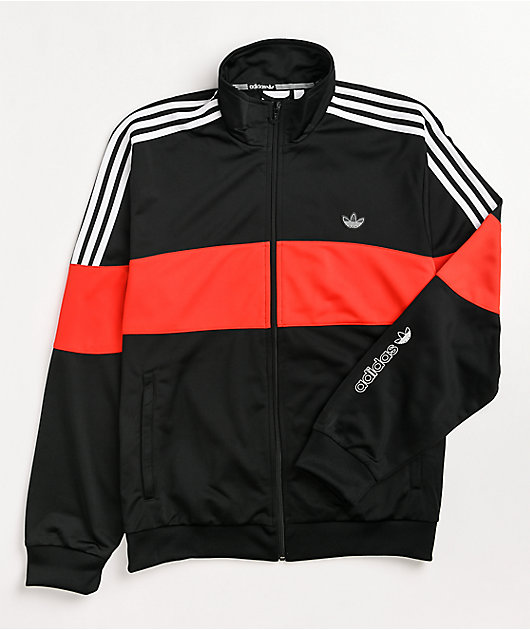 adidas track jacket black red