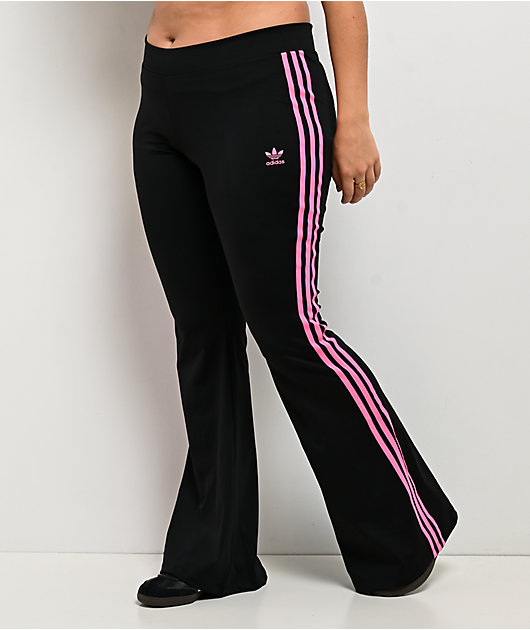 adidas Black & Pink Flare Leggings | Zumiez