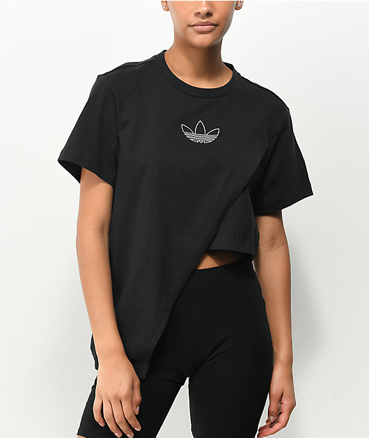 adidas Boxy Asymmetrical Black T-Shirt | Zumiez