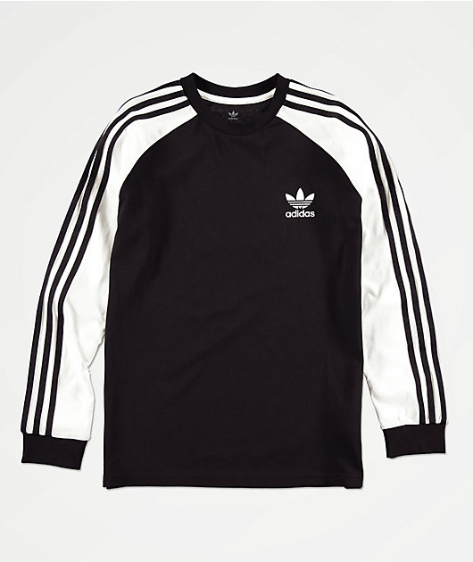 adidas Boys 3-Stripe Black & White Long Sleeve T-Shirt