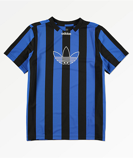 adidas Boys Black \u0026 Blue Stripes Jersey 