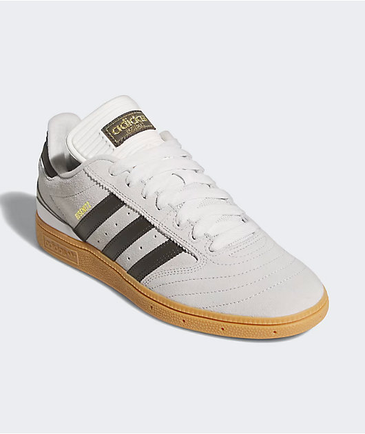 adidas Busenitz Crystal White, Shadow Olive, & Gum Skate Shoes