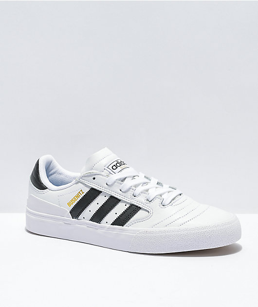 Turismo Con fecha de insertar adidas Busenitz Vulc II White, Black, & Gold Shoes