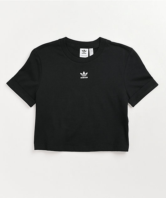 adidas Classics Roll Sleeve Black Crop T-Shirt