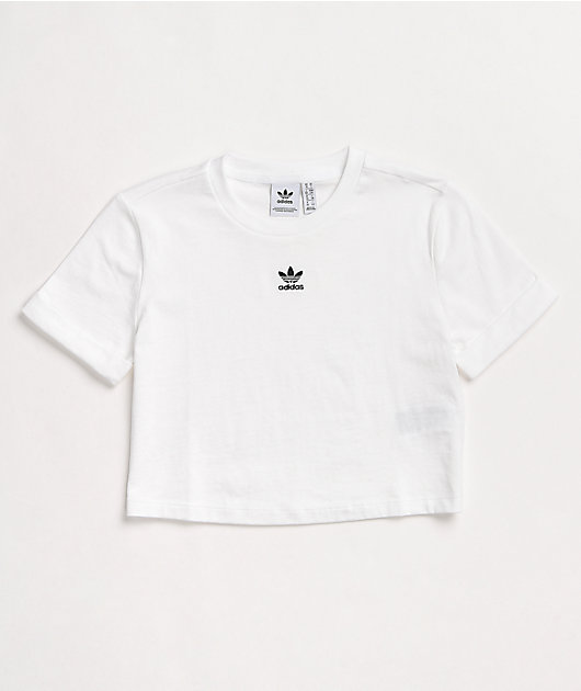 adidas Classics Roll Sleeve White Crop T-Shirt