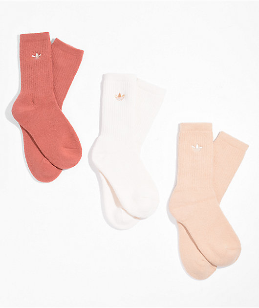 adidas Comfort Red White Beige 3 Pack Crew Socks