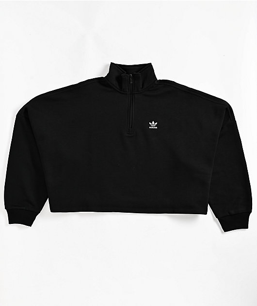 adidas Essentials Black Half Zip Crop Fleece Sweatshirt | Zumiez