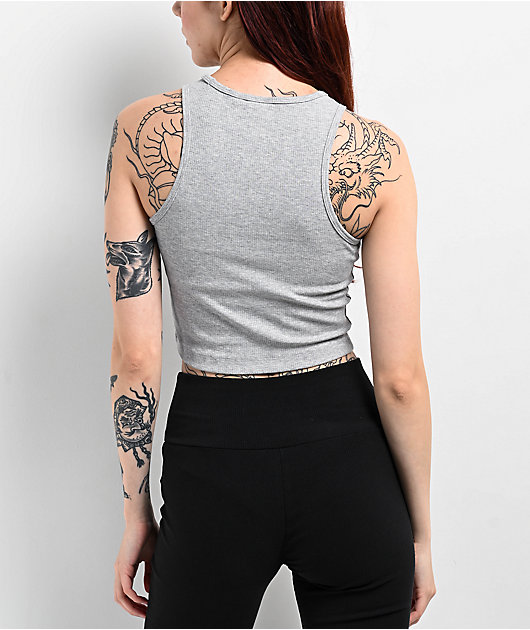 adidas Essentials Ribbed Heather Grey Crop Tank Top | Zumiez