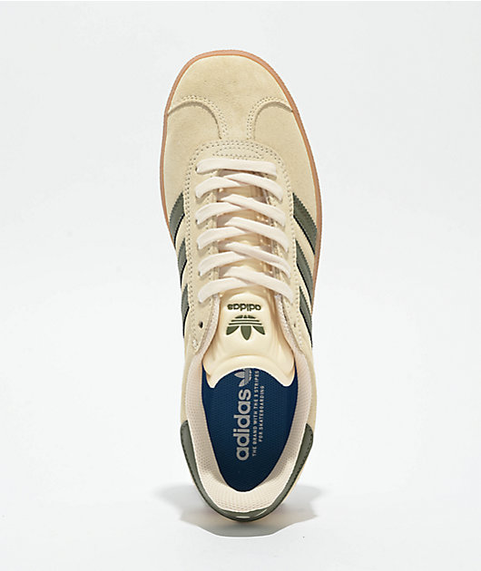 adidas Gazelle ADV Ecru Tint, Focus Olive & Gum Skate Shoes