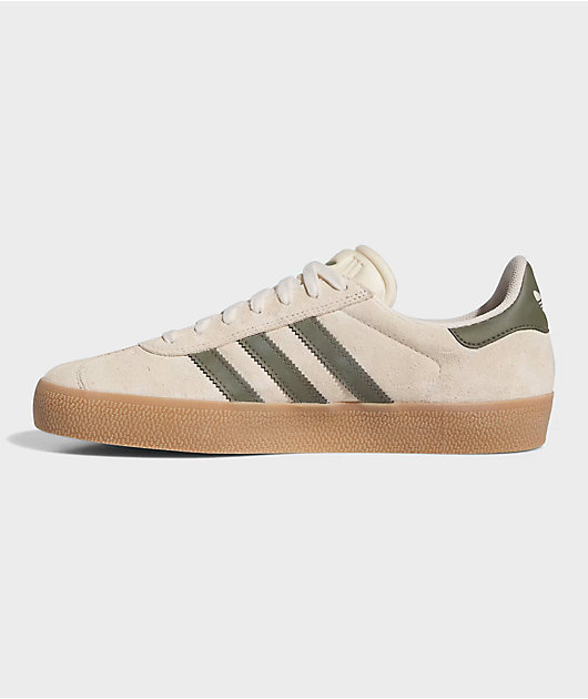 adidas Gazelle ADV Ecru Tint Focus Olive Gum Skate Shoes