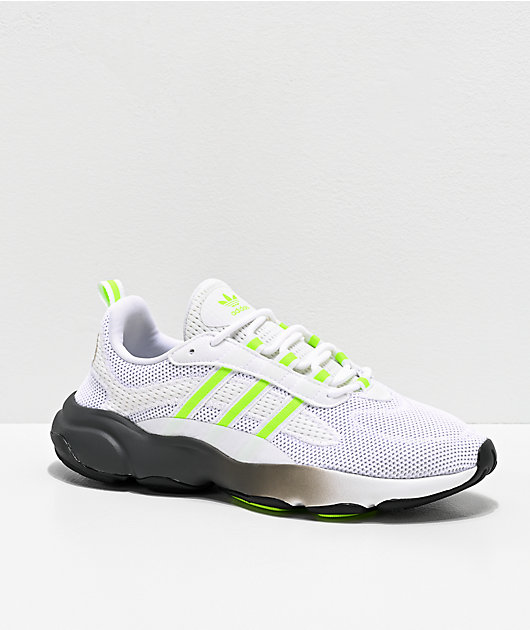 white and lime green adidas