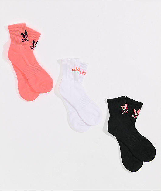 adidas Icon Pink, White, & Black 3 Pack Ankle Socks