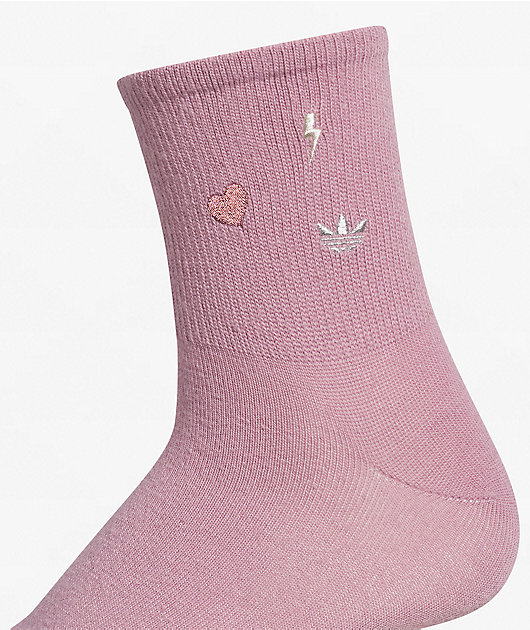 adidas Icons 3 Pack Pink, White & Black Quarter Socks