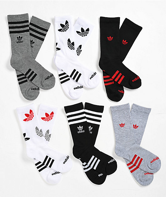 adidas Kids Remix 2.0 Black, White & Grey 6 Pack Crew Socks