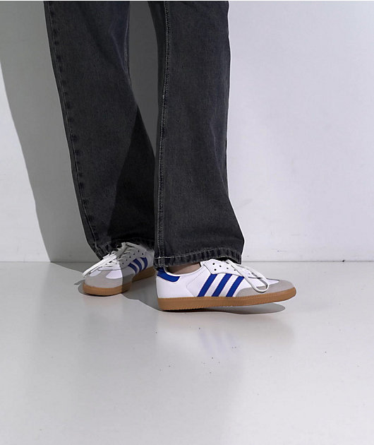 adidas Kids Samba OG White, Blue, & Gum Skate Shoes