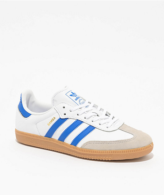 adidas Kids Samba OG White, Blue, & Gum Skate Shoes | Zumiez