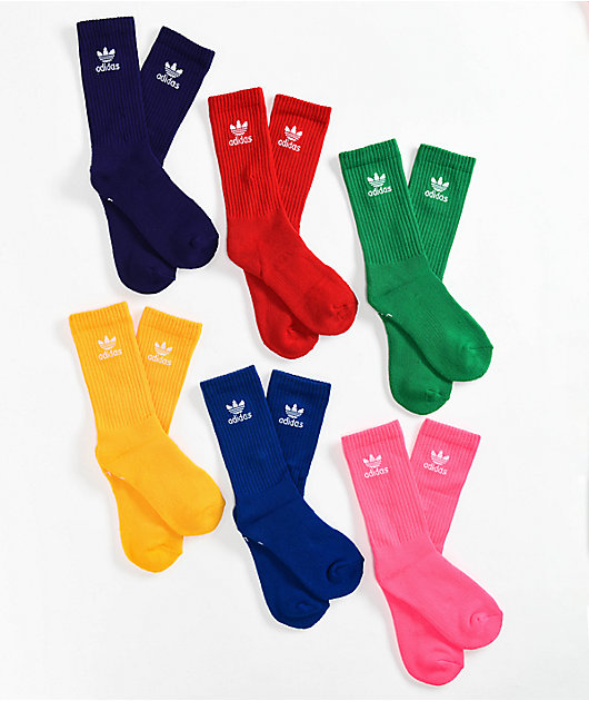 adidas Kids Trefoil Multicolor 6 Pack Crew Socks | Zumiez
