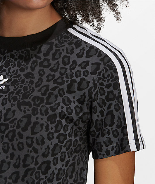 adidas Leopard Print Tonal Grey Crop T-Shirt