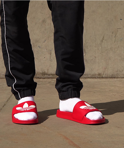 adidas Mens Adilette Lite Red Slide Sandals video