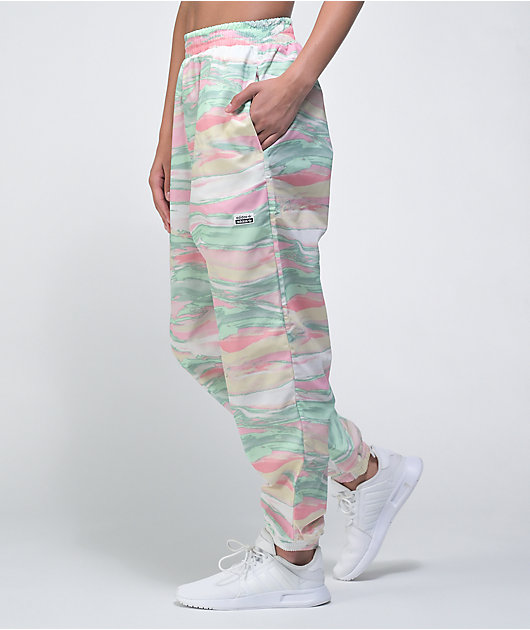 adidas Multi Color Pink, Green & Cream Marble Dye Track Pants 