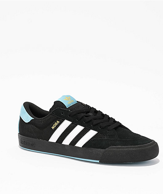 クロネコ adidas Nora Core Black, Cloud White & Gold Metallic Skate Shoes